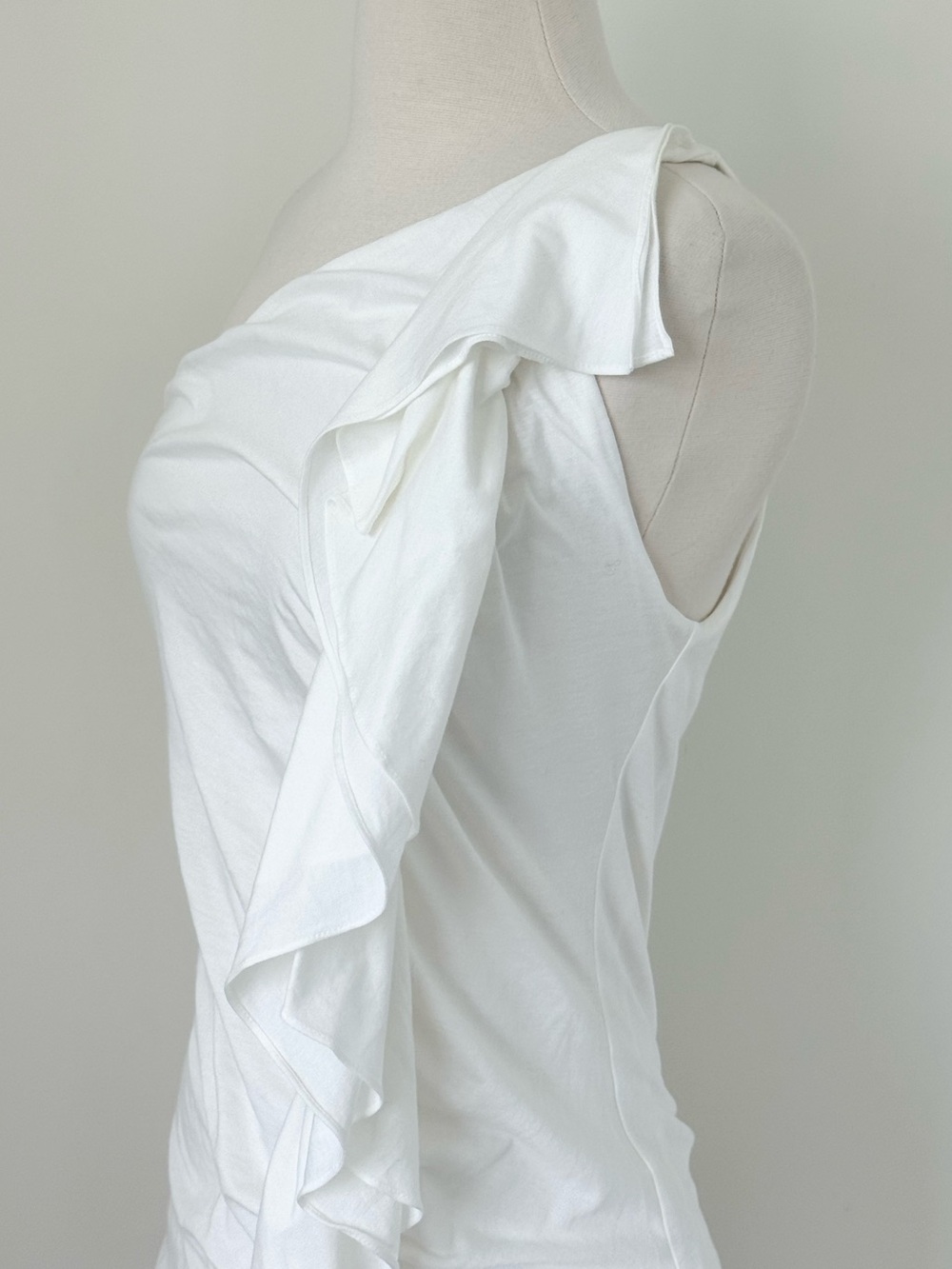 Ralph Lauren Black Label White Ruffle One Shoulder Sleeveless tunic fitted Sz M